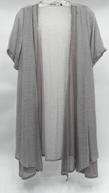 Origami Cardigan Duster Womens Small Medium Gray Long Open Flowy Short Sleeve